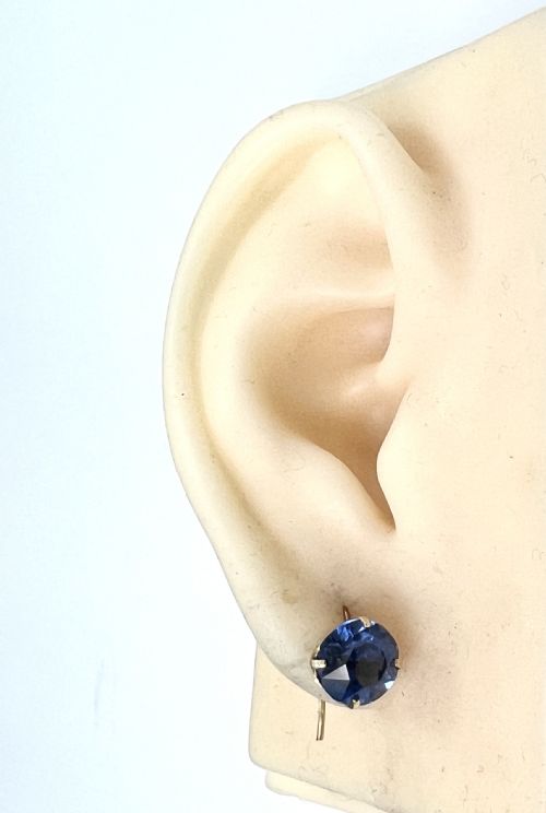VINTAGE 9CT GOLD PASTE SAPPHIRE DORMEUSE EARRINGS - ADDITIONAL PHOTO 7