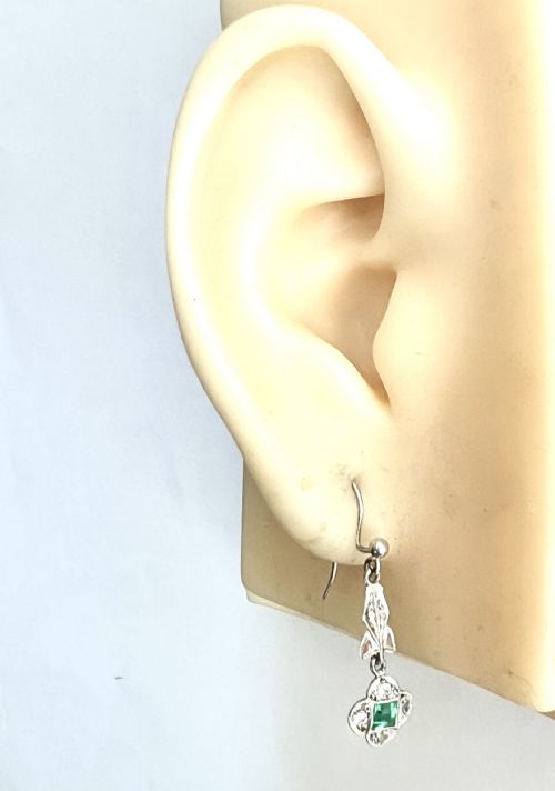 RESERVED ART DECO 9CT WHITE GOLD EMERALD PASTE EARRINGS - ADDITIONAL PHOTO 7