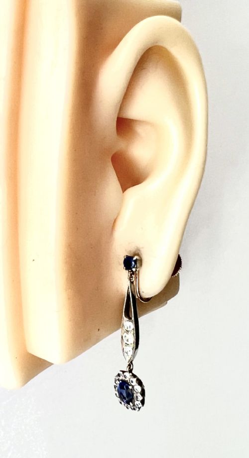 EDWARDIAN SAPPHIRE CLUSTER SILVER AND GOLD SCREWBACK EARRINGS - ADDITIONAL PHOTO 6