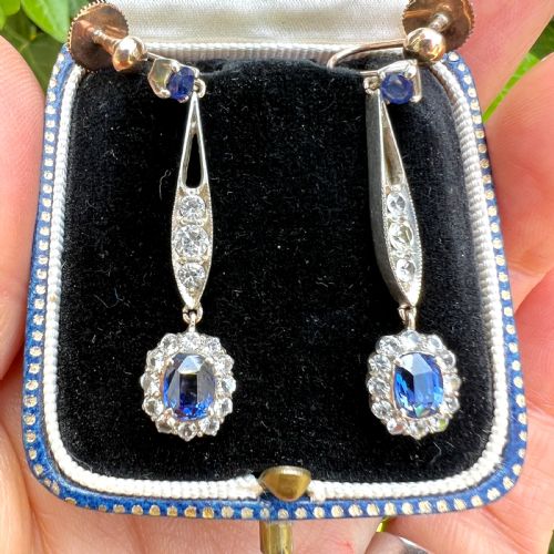EDWARDIAN SAPPHIRE CLUSTER SILVER AND GOLD SCREWBACK EARRINGS - ADDITIONAL PHOTO 8