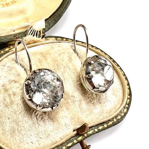 LARGE GEORGIAN SILVER PASTE SOLITAIRE DORMEUSE EARRINGS - ADDITIONAL PHOTO 1