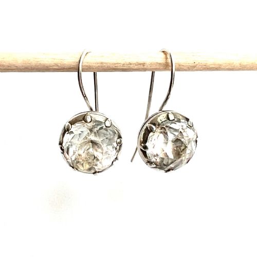 LARGE GEORGIAN SILVER PASTE SOLITAIRE DORMEUSE EARRINGS - ADDITIONAL PHOTO 2