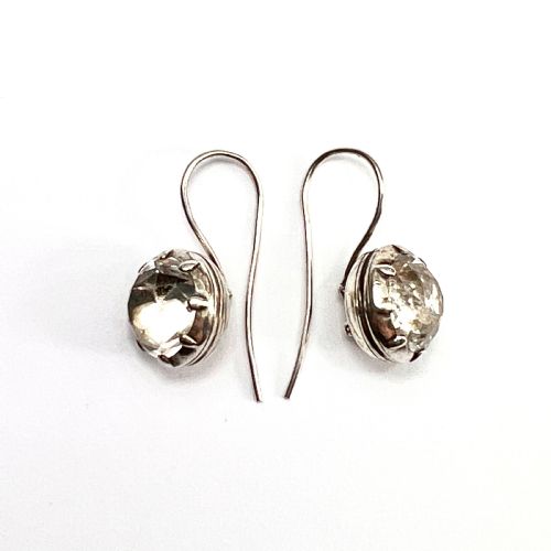 LARGE GEORGIAN SILVER PASTE SOLITAIRE DORMEUSE EARRINGS - ADDITIONAL PHOTO 3