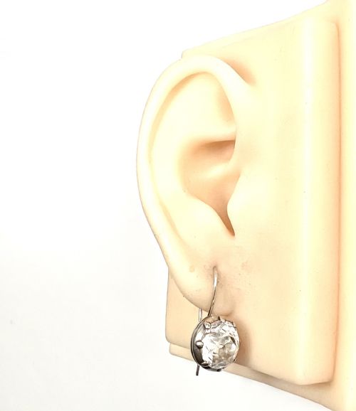 LARGE GEORGIAN SILVER PASTE SOLITAIRE DORMEUSE EARRINGS - ADDITIONAL PHOTO 8