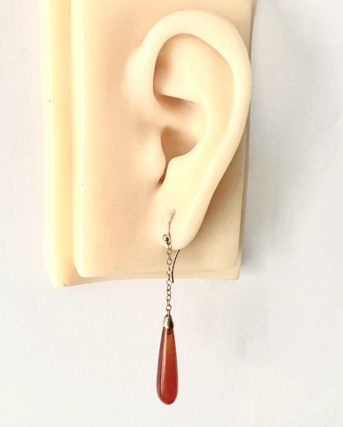 EDWARDIAN CARNELIAN CHAIN DROP EARRINGS IN 9CT GOLD - ADDITIONAL PHOTO 5