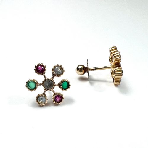 VINTAGE 18CT GOLD GEMSTONE SPUTNIK EARRINGS - ADDITIONAL PHOTO 1