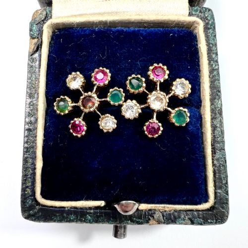 VINTAGE 18CT GOLD GEMSTONE SPUTNIK EARRINGS - ADDITIONAL PHOTO 5