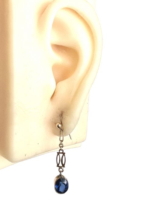 EDWARDIAN SAPPHIRE DROP 9CT GOLD EARRINGS - ADDITIONAL PHOTO 5