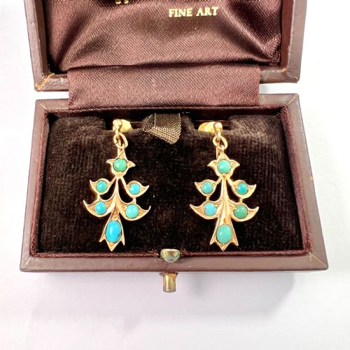 victorian high carat gold turquoise screwback earrings - CATEGORY: ANTIQUE JEWELLERY - DATED VICTORIAN