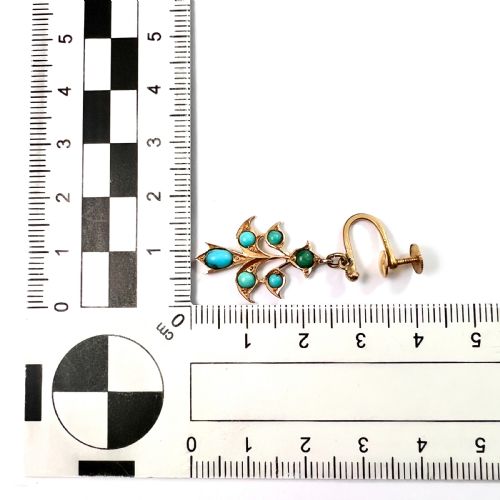 VICTORIAN HIGH CARAT GOLD TURQUOISE SCREWBACK EARRINGS - ADDITIONAL PHOTO 4