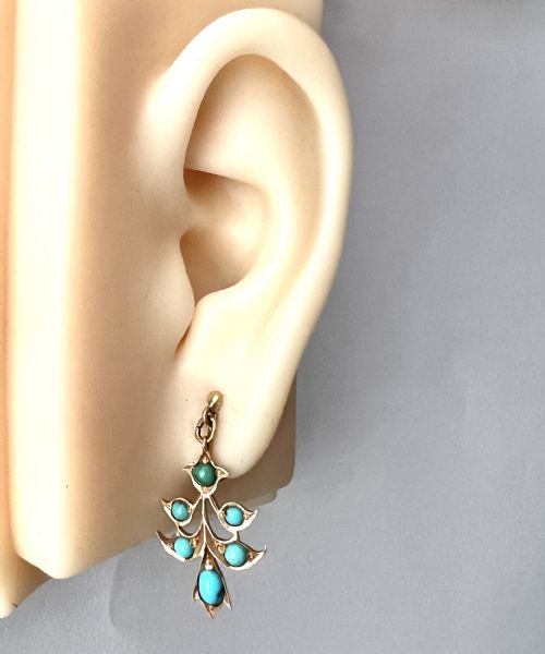 VICTORIAN HIGH CARAT GOLD TURQUOISE SCREWBACK EARRINGS - ADDITIONAL PHOTO 5