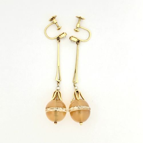 EDWARDIAN 15CT GOLD CHALCEDONY PEARL AND ROCK CRYSTAL EGG EARRINGS - ADDITIONAL PHOTO 2