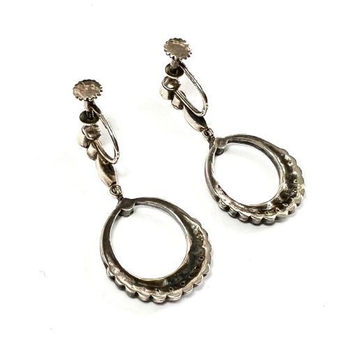 ART DECO BLUE ENAMEL MARCASITE SCREWBACK EARRINGS - ADDITIONAL PHOTO 1