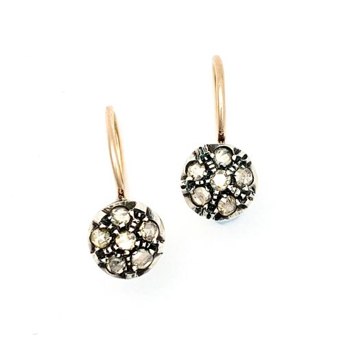 VINTAGE ROSE CUT DIAMOND CLUSTER EARRINGS IN 14CT GOLD - ADDITIONAL PHOTO 1