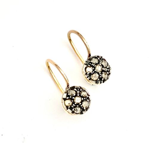 VINTAGE ROSE CUT DIAMOND CLUSTER EARRINGS IN 14CT GOLD - ADDITIONAL PHOTO 8