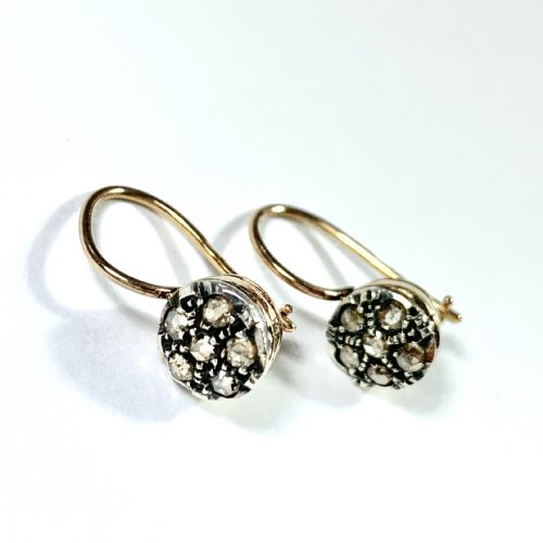 VINTAGE ROSE CUT DIAMOND CLUSTER EARRINGS IN 14CT GOLD - ADDITIONAL PHOTO 10