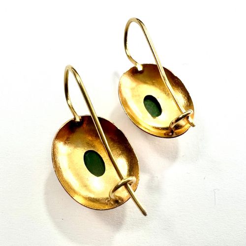 VINTAGE 14CT GOLD GREEN STONE DOME EARRINGS - ADDITIONAL PHOTO 3