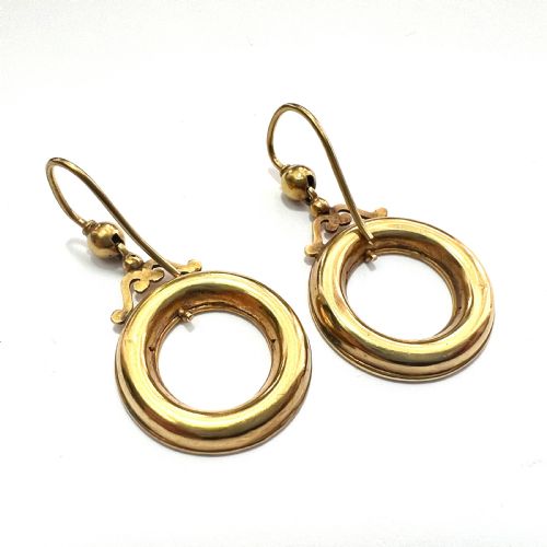 BOXED VICTORIAN HIGH CARAT GOLD CIRCLE EARRINGS - ADDITIONAL PHOTO 5