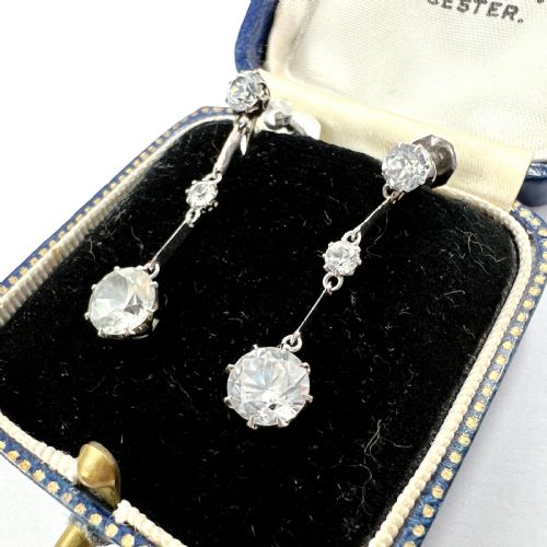 ART DECO ZIRCON 9CT WHITE GOLD SCREWBACK EARRINGS - ADDITIONAL PHOTO 1