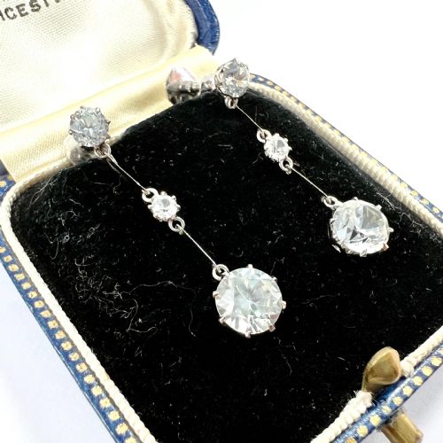 ART DECO ZIRCON 9CT WHITE GOLD SCREWBACK EARRINGS - ADDITIONAL PHOTO 2