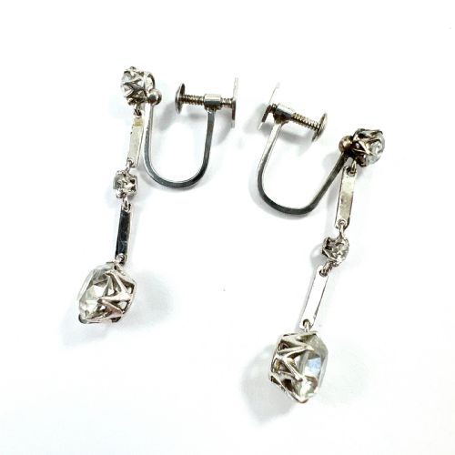 ART DECO ZIRCON 9CT WHITE GOLD SCREWBACK EARRINGS - ADDITIONAL PHOTO 3