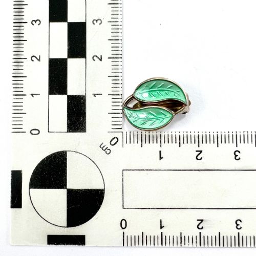 VINTAGE DAVID ANDERSEN GREEN LEAF ENAMEL SILVER EAR CLIPS - ADDITIONAL PHOTO 7