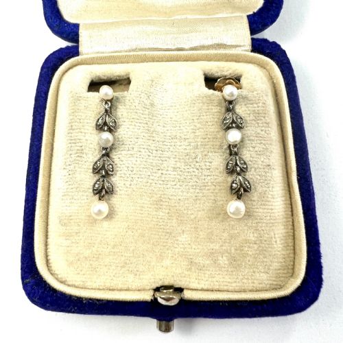 edwardian diamond and pearl silver and gold screwback earrings - CATEGORY: ANTIQUE JEWELLERY - DATED EDWARDIAN
