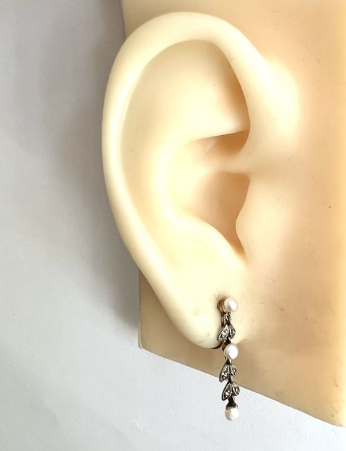 EDWARDIAN DIAMOND AND PEARL SILVER AND GOLD SCREWBACK EARRINGS - ADDITIONAL PHOTO 5