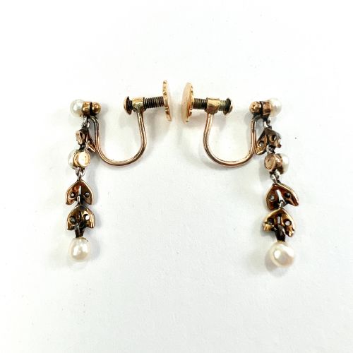 EDWARDIAN DIAMOND AND PEARL SILVER AND GOLD SCREWBACK EARRINGS - ADDITIONAL PHOTO 6