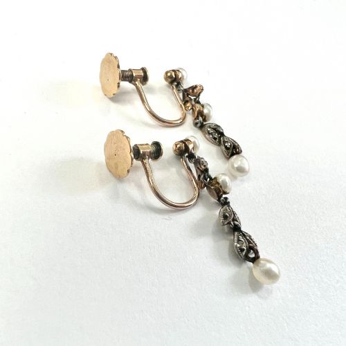 EDWARDIAN DIAMOND AND PEARL SILVER AND GOLD SCREWBACK EARRINGS - ADDITIONAL PHOTO 7