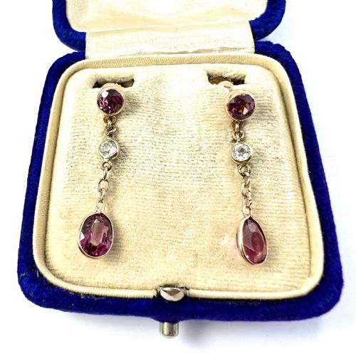 EDWARDIAN TOURMALINE AND ROCK CRYSTAL 9CT GOLD SCREWBACK EARRINGS - ADDITIONAL PHOTO 1