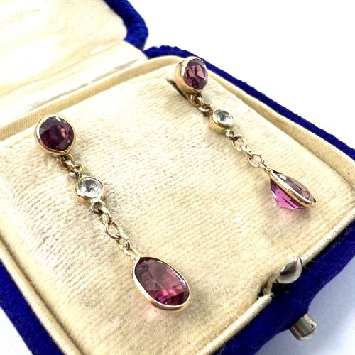 EDWARDIAN TOURMALINE AND ROCK CRYSTAL 9CT GOLD SCREWBACK EARRINGS - ADDITIONAL PHOTO 2
