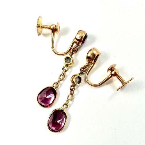 EDWARDIAN TOURMALINE AND ROCK CRYSTAL 9CT GOLD SCREWBACK EARRINGS - ADDITIONAL PHOTO 3