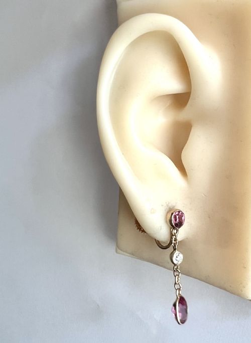 EDWARDIAN TOURMALINE AND ROCK CRYSTAL 9CT GOLD SCREWBACK EARRINGS - ADDITIONAL PHOTO 5