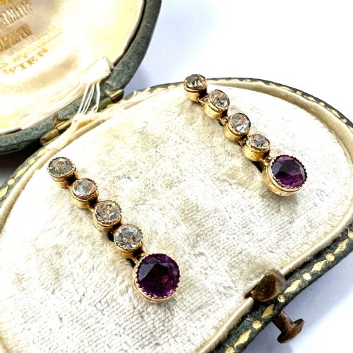 EDWARDIAN 9CT GOLD AMETHYST DROP EARRINGS - ADDITIONAL PHOTO 1