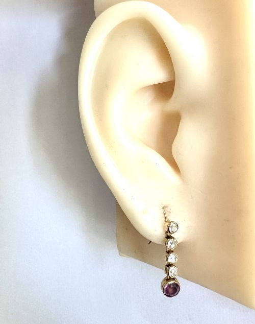 EDWARDIAN 9CT GOLD AMETHYST DROP EARRINGS - ADDITIONAL PHOTO 5
