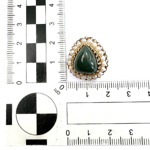 VINTAGE 14CT GOLD BLOODSTONE HEART PEARL HALO EAR CLIPS - ADDITIONAL PHOTO 6