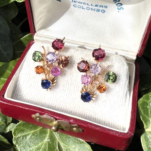 RESERVED VINTAGE GOLD SRI LANKAN TUTTI FRUTTI GEMSTONE EARRINGS - ADDITIONAL PHOTO 5
