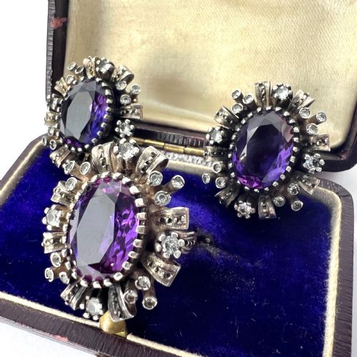 CORUNDUM AND SPINEL 18CT GOLD AND SILVER EARRINGS AND RING - ADDITIONAL PHOTO 1