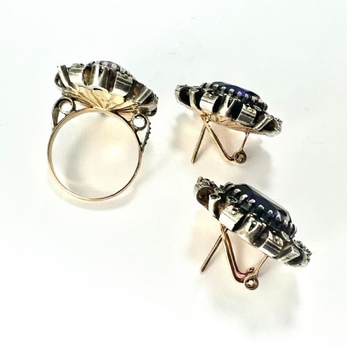 CORUNDUM AND SPINEL 18CT GOLD AND SILVER EARRINGS AND RING - ADDITIONAL PHOTO 5