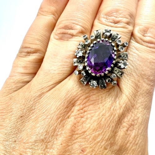 CORUNDUM AND SPINEL 18CT GOLD AND SILVER EARRINGS AND RING - ADDITIONAL PHOTO 6