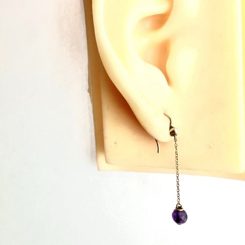 EDWARDIAN 9CT GOLD AMETHYST AND PEARL CHAIN DROP EARRINGS - ADDITIONAL PHOTO 5