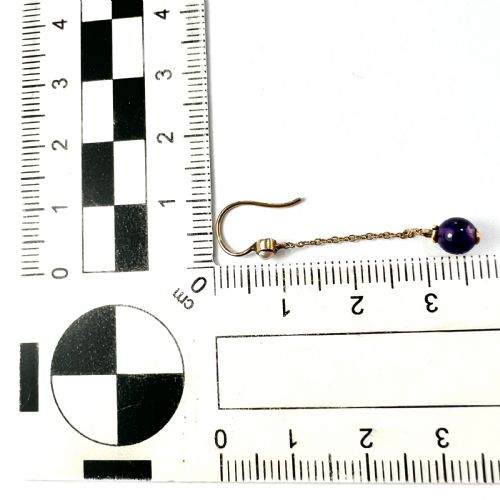 EDWARDIAN 9CT GOLD AMETHYST AND PEARL CHAIN DROP EARRINGS - ADDITIONAL PHOTO 6