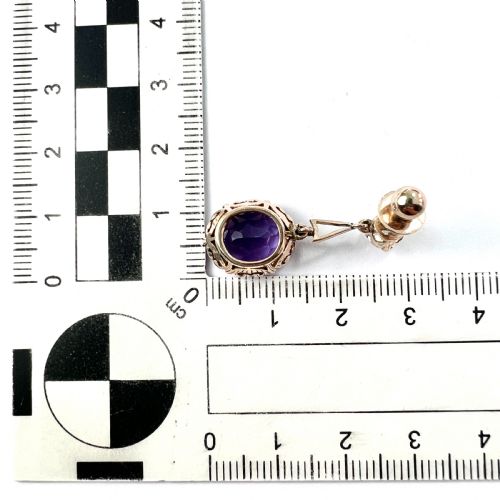 ANTIQUE ZIRCON 9CT GOLD AMETHYST DROP EARRINGS - ADDITIONAL PHOTO 3