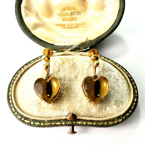 RESERVED VICTORIAN 9CT GOLD CITRINE HEART SCREWBACK EARRINGS - ADDITIONAL PHOTO 1