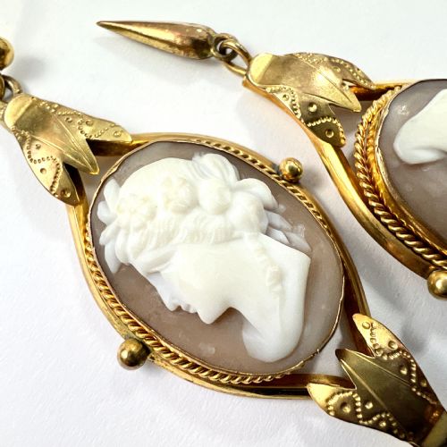 VICTORIAN 9CT GOLD WIRES PINCHBECK CAMEO LONG DROP EARRINGS - ADDITIONAL PHOTO 9