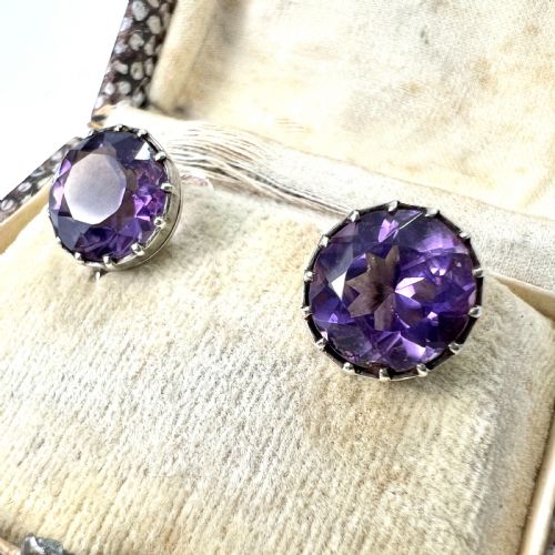 antique amethyst silver screwback earrings - CATEGORY: ANTIQUE JEWELLERY - DATED VICTORIAN