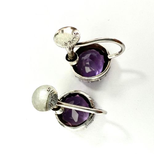 ANTIQUE AMETHYST SILVER SCREWBACK EARRINGS - ADDITIONAL PHOTO 3