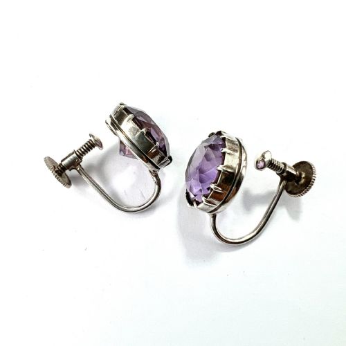ANTIQUE AMETHYST SILVER SCREWBACK EARRINGS - ADDITIONAL PHOTO 4