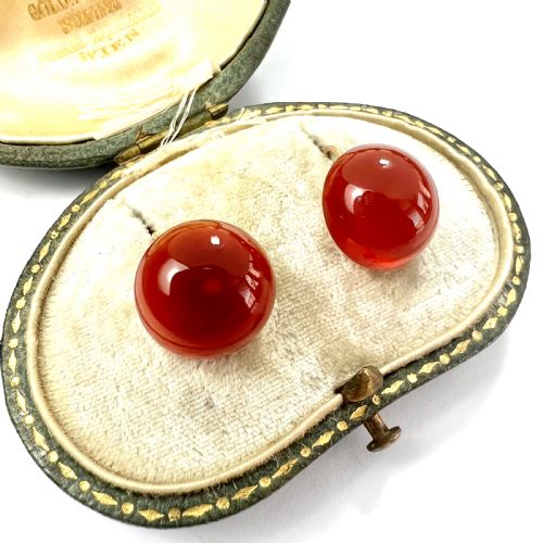 VICTORIAN 15CT GOLD RED AGATE BUTTON EARRINGS - ADDITIONAL PHOTO 2